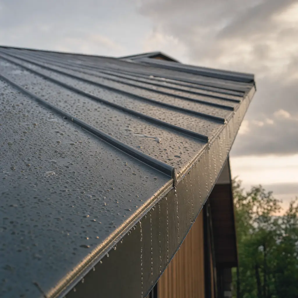 Rain beading and running on a new standing-seam roof