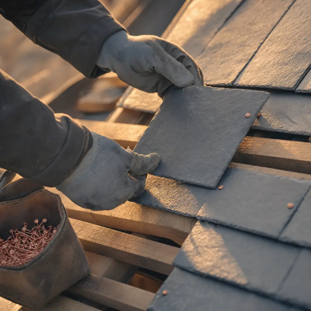 Slate courses being laid by hand